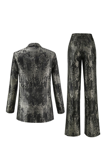 Black and Gold 2-Piece Peaked Lapel Jacquard Women's Prom Suit